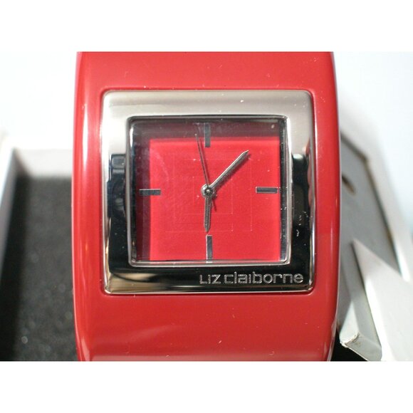 Liz Claiborne Red Bangle Watch With Square Dial & Quartz Japan Movement Womens A - Picture 1 of 10